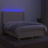 vidaXL Letto a Molle con Materasso e LED Crema 140x190 cm in Tessuto