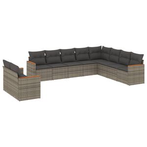 vidaXL Set Divano da Giardino 10 pz con Cuscini Grigio in Polyrattan