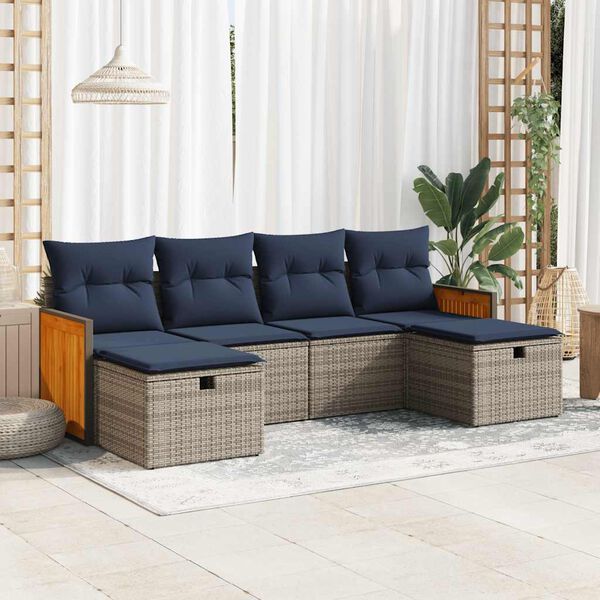 vidaXL Set Divano da Giardino 6 pz con Cuscini Grigio in Polyrattan