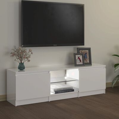 vidaXL Mobile Porta TV con Luci LED Bianco Lucido 120x30x35,5 cm