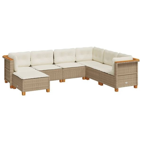 vidaXL Set Divani da Giardino 7 pz con Cuscini Beige in Polyrattan