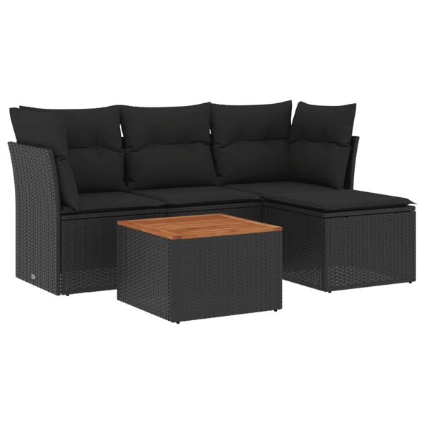 vidaXL Set Divani da Giardino 5 pz con Cuscini in Polyrattan Nero