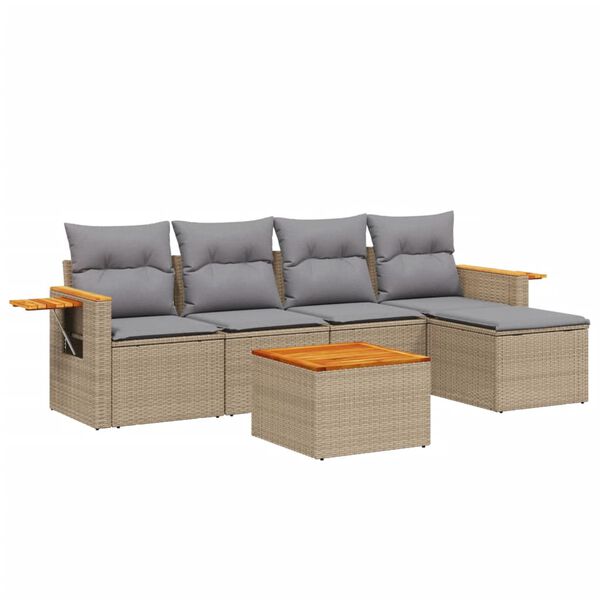 vidaXL Set Divano da Giardino 6 pz con Cuscini Beige in Polyrattan
