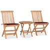 vidaXL Set da Pranzo Giardino Pieghevole 3 pz Cuscino Massello di Teak