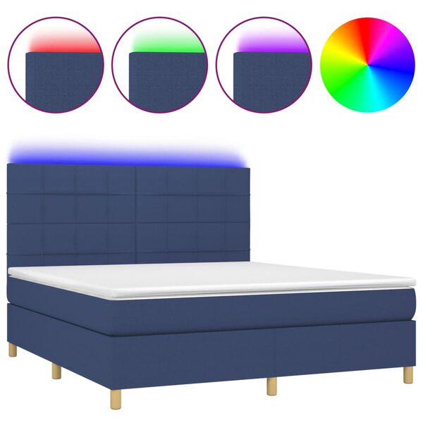 vidaXL Letto a Molle con Materasso e LED Blu 180x200 cm in Tessuto