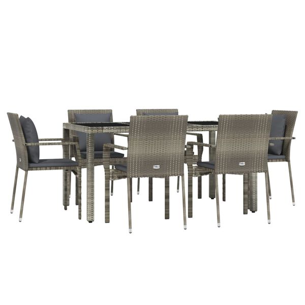 vidaXL Set da Pranzo da Giardino 7 pz con Cuscini in Polyrattan Grigio