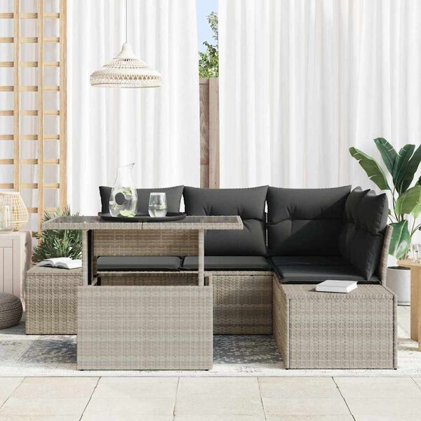 vidaXL Set Divano da Giardino 5 pcs Grigio chiaro polyrattan