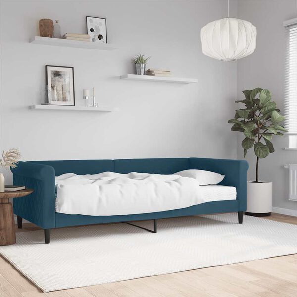 vidaXL Divano Letto con Materasso Blu 90x200 cm in Velluto