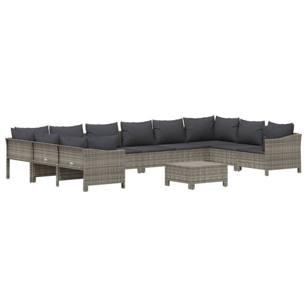 vidaXL Set Divani da Giardino 11 pz con Cuscini in Polyrattan Grigio