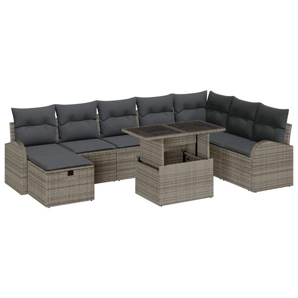 vidaXL Set Divano da Giardino con cuscino 9 pcs Grigio Poly Rattan