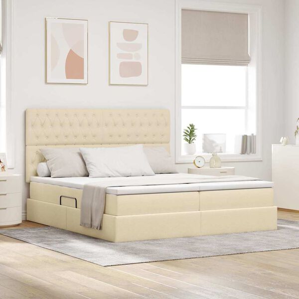 vidaXL Letto con Contenitore Crema 200 x 200 cm Pelle Sintetica