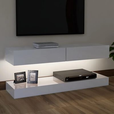 vidaXL Mobile Porta TV con Luci LED Bianco Lucido 120x35 cm