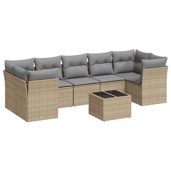 vidaXL Set Divano da Giardino 8 pz con Cuscini Beige in Polyrattan