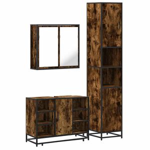 vidaXL Set Mobili da Bagno 3 pz Rovere Fumo in Legno Multistrato