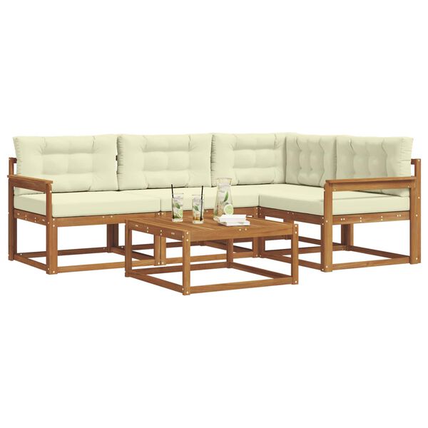 vidaXL Set di divani da esterno con cuscino 5 pcs Naturale e Crema