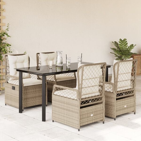 vidaXL Set da Pranzo da Giardino 5 pz con Cuscini Beige in Polyrattan