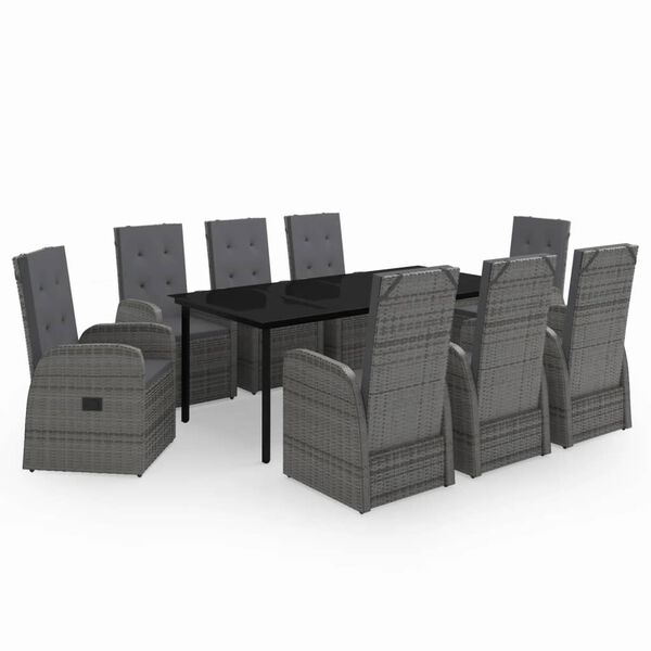 vidaXL Set da Pranzo da Giardino 9 pz con Cuscini Grigio