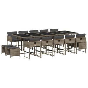 vidaXL Set da Pranzo da Giardino 15 pz con Cuscini Grigio Polyrattan