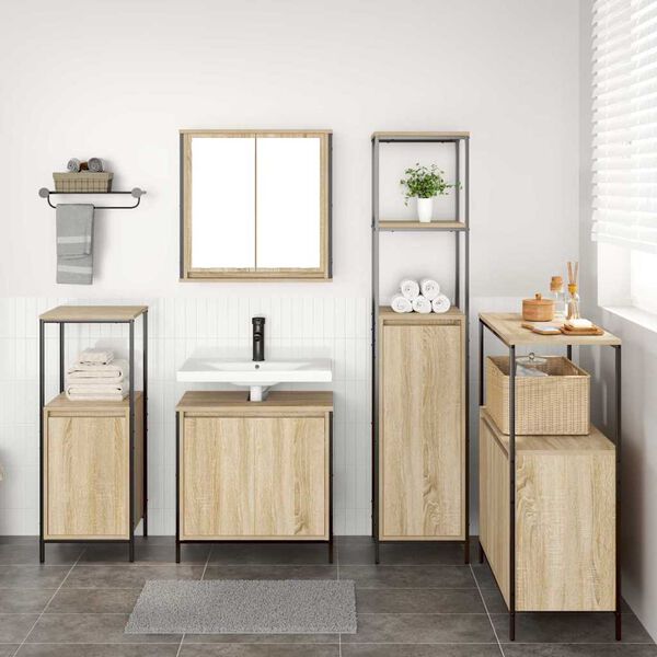 vidaXL Set di mobili per il bagno con porta 5 pcs Rovere Sonoma e Nero