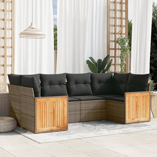 vidaXL Set Divano da Giardino 6 pz con Cuscini Grigio in Polyrattan