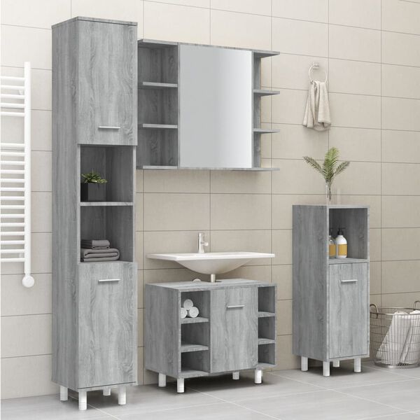 vidaXL Armadietto Bagno Grigio Sonoma 30x30x179cm in Legno Multistrato
