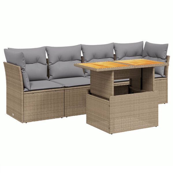 vidaXL Set Divano da Giardino 5 pz con Cuscini Beige in Polyrattan