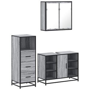 vidaXL Set Mobili da Bagno 3 pz Grigio Sonoma in Legno Multistrato