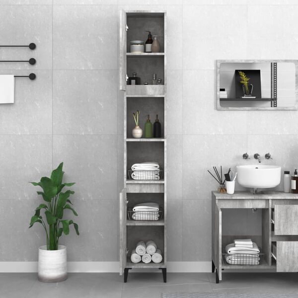 vidaXL Armadietto Bagno Grigio Cemento 30x30x190 cm Legno Multistrato