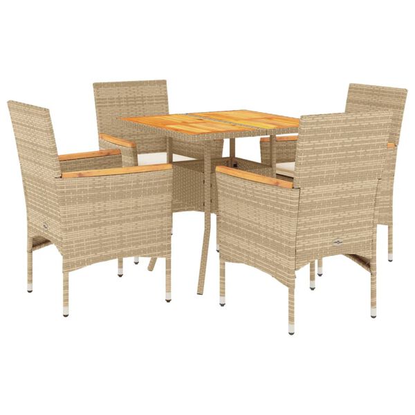 vidaXL Set Pranzo da Giardino 5 pz con Cuscini Beige Polyrattan Acacia