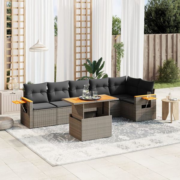 vidaXL Set Divani da Giardino 7 pz con Cuscini Grigio in Polyrattan