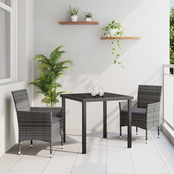 vidaXL Set da Pranzo per Giardino con cuscino 3 pcs Grigio polyrattan