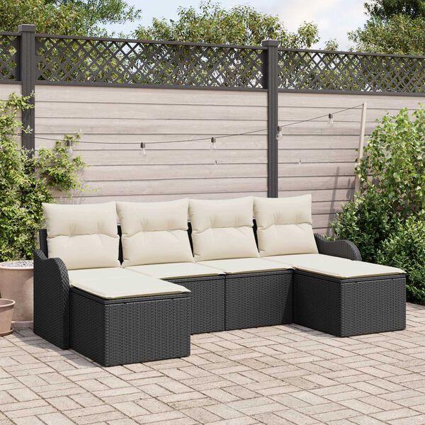 vidaXL Set Divano da Giardino con cuscino 6 pcs Nero Poly Rattan