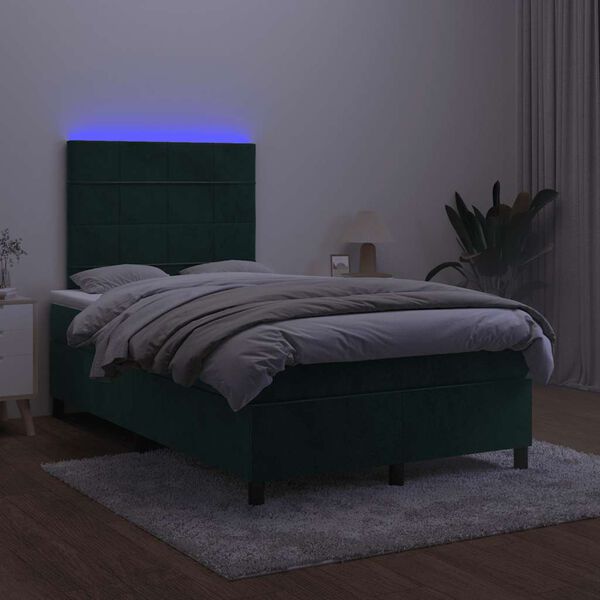 vidaXL Letto a Molle con Materasso e LED Verde Scuro 120x200cm Velluto