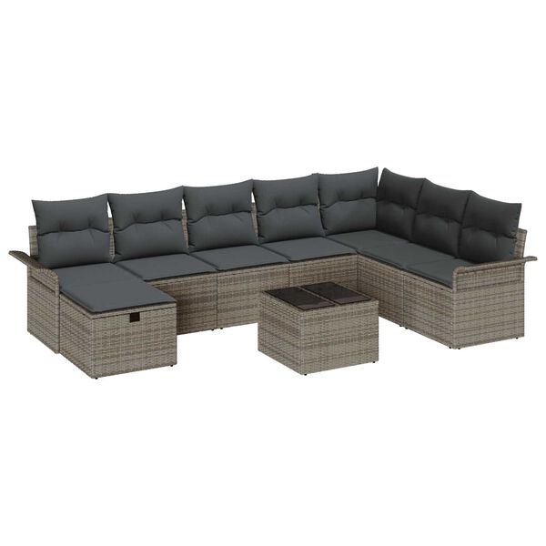 vidaXL Set Divano da Giardino con cuscino 9 pcs Grigio polyrattan