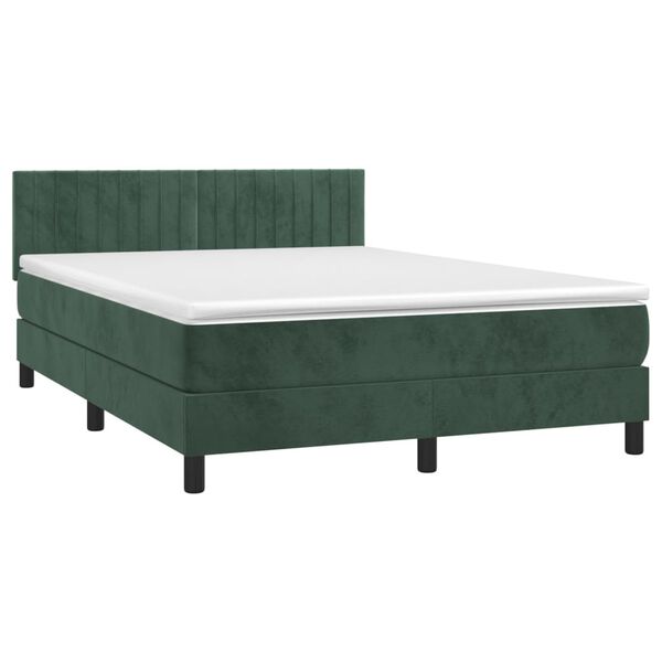 vidaXL Letto a Molle con Materasso e LED Verde Scuro 140x190cm Velluto