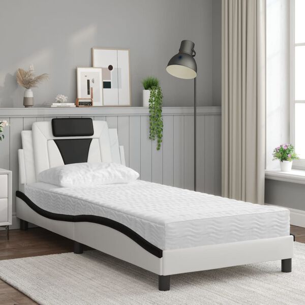 vidaXL Letto Viana con Materasso Bianco e Nero 90x190 cm in Similpelle