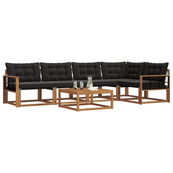 vidaXL Set di divani da esterno con cuscino 6 pcs Naturale e Nero