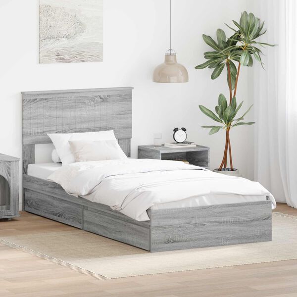vidaXL Letto con Contenitore con testiera Grigio Sonoma 90 x 200 cm