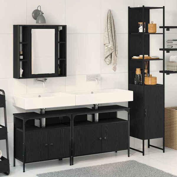 vidaXL Set di mobili per il bagno 4 pcs Rovere Nero Legno multistrato