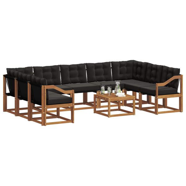 vidaXL Set di divani da esterno con cuscino 10 pcs Naturale e Nero