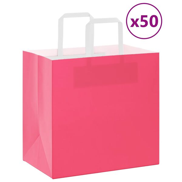 vidaXL Sacchetti di Carta 50 pz con Manici Rosa 26x17x25 cm