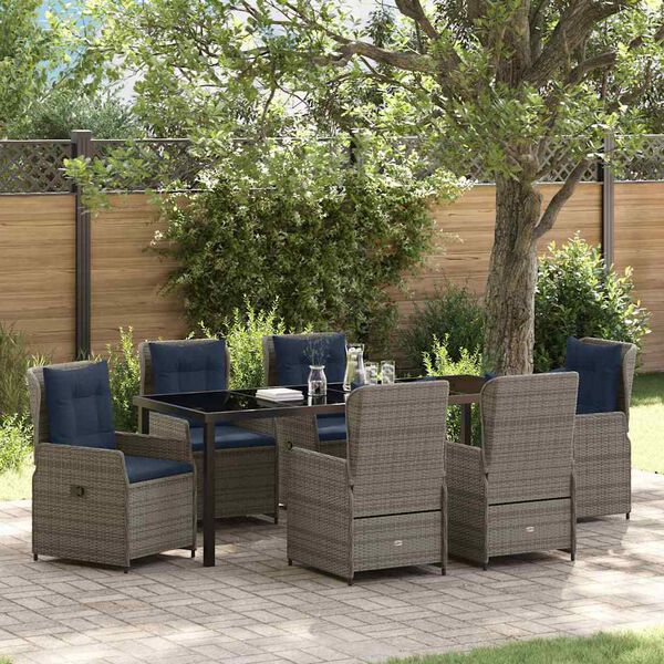 vidaXL Set da Pranzo per Giardino 7 pcs Grigio Poly Rattan