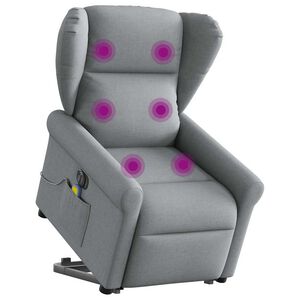 vidaXL Poltrona Alzapersona Massaggi Elettrica Grigio Chiaro Tessuto