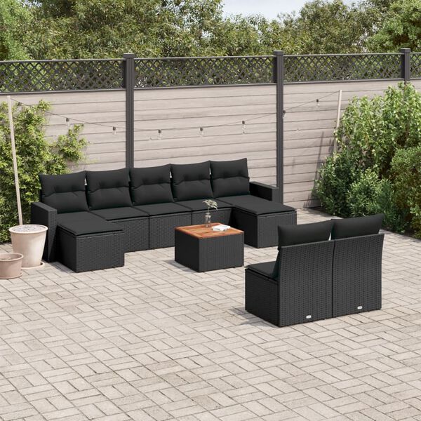 vidaXL Set Divani da Giardino 10pz con Cuscini in Polyrattan Nero