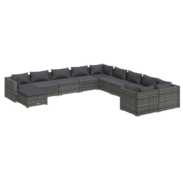 vidaXL Set Divani da Giardino 11 pz con Cuscini in Polyrattan Grigio