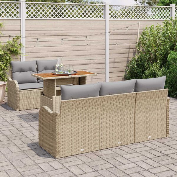 vidaXL Set Divano da Giardino 6 pcs Beige Poly Rattan