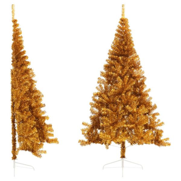 vidaXL Albero di Natale Artificiale a Metà con Supporto Oro 210 cm PET