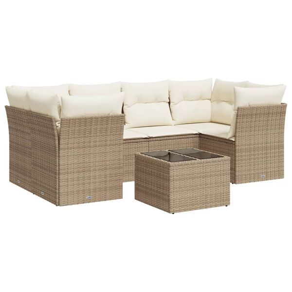 vidaXL Set Divani da Giardino 7 pz con Cuscini Beige in Polyrattan