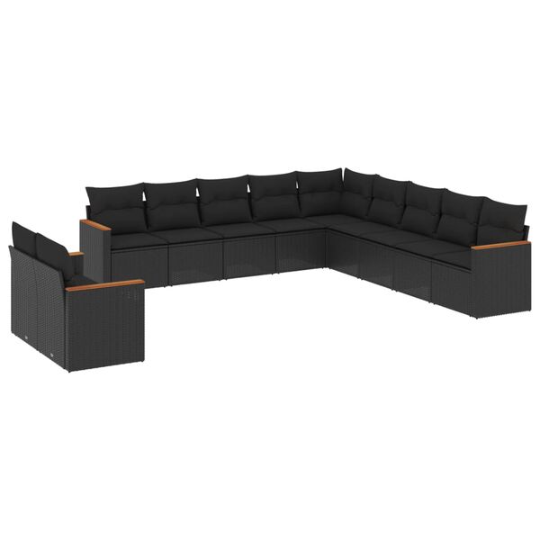 vidaXL Set Divani da Giardino 11 pz con Cuscini in Polyrattan Nero