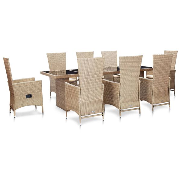 vidaXL Set da Pranzo da Giardino 9 pz con Cuscini in Polyrattan Beige